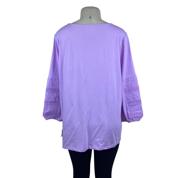 Talbots Lavender Cotton Blouse Embroidered Long Sleeve Plus Sz Shirt Sz 2X - Picture 3 of 7
